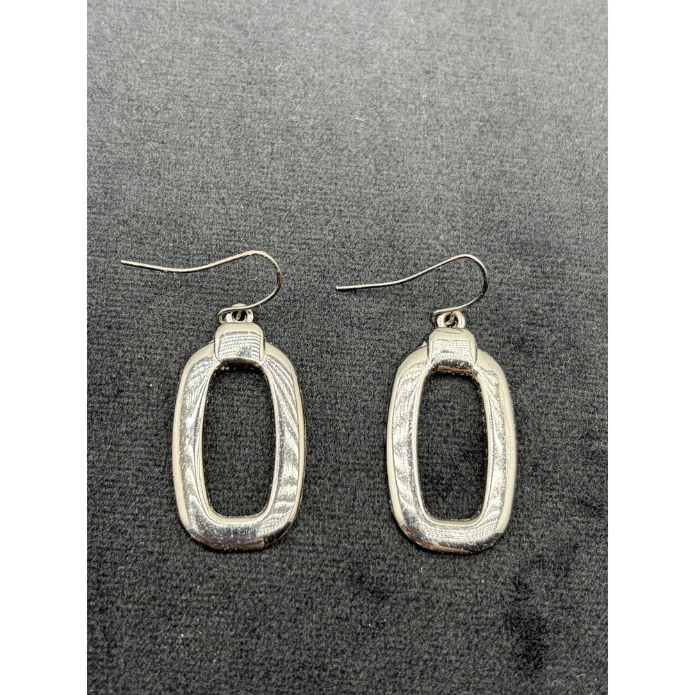 Gray Rectangle Dangle Drop Earrings Women Gunmetal Tone Open Hoop Hook Fashion - Picture 2 of 5